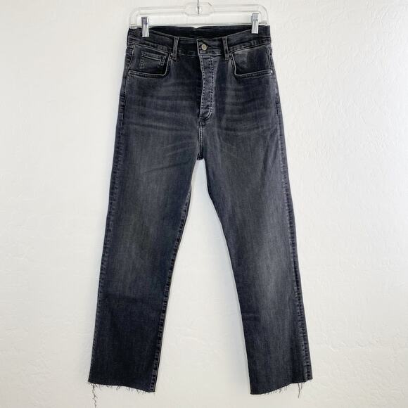 Elan Black Washed Button Fly Raw Hem High Rise Cropped Ankle Jeans Small 4 US 27 - Picture 4 of 11